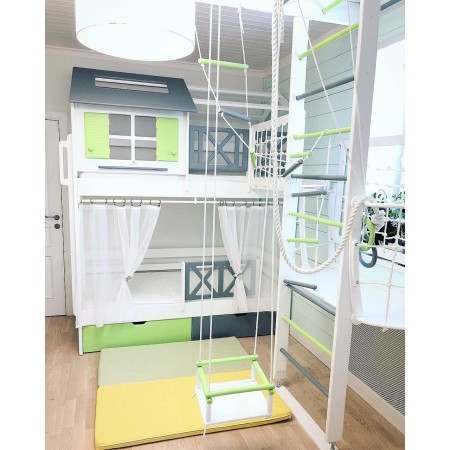 Двухъярусная кровать домик со спортивно-игровым комплексом, Bambini Letto