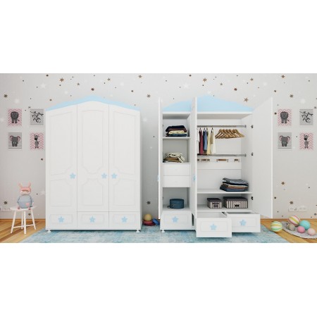 Детский шкаф трехстворчатый Звёзды, Bambini Letto