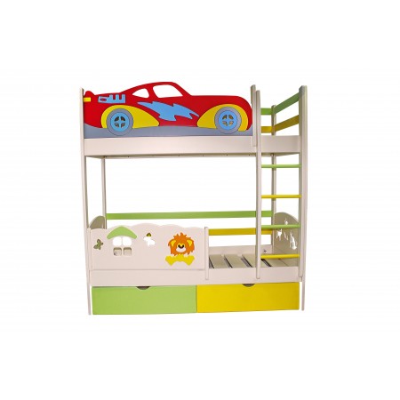 Детская двухъярусная кровать Тачка со львёнком, Bambini Letto