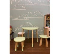 Детский комплект стол круглый, стул Уши зайца и два табурета