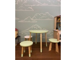 Детский комплект стол круглый, стул Уши зайца и два табурета