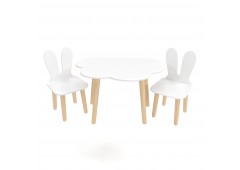 Детский комплект стол Облако и 2 стула Уши зайца белый
