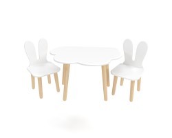 Детский комплект стол Облако и 2 стула Уши зайца белый