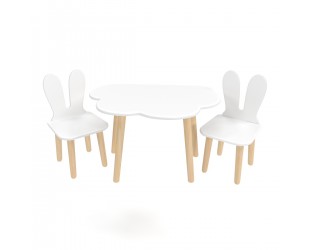 Детский комплект стол Облако и 2 стула Уши зайца белый