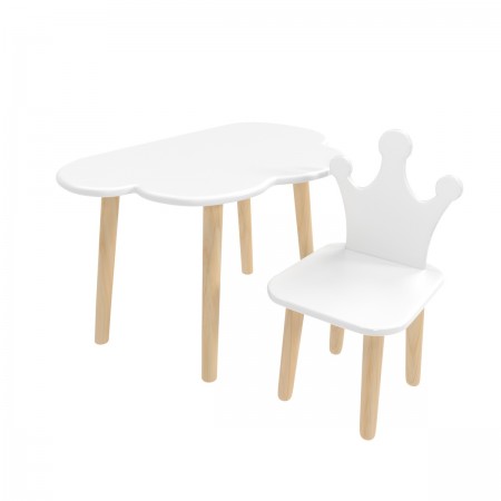 Детский комплект стол Облако и стул Корона белый, Bambini Letto