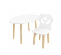Детский комплект стол Овальный и стул Крылья с сердцем белый
