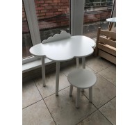 Детский комплект стол облако с бортиком-ограничителем и круглый стул белого цвета