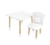 Детский комплект стол Квадратный и стул Домик белый, с носочками