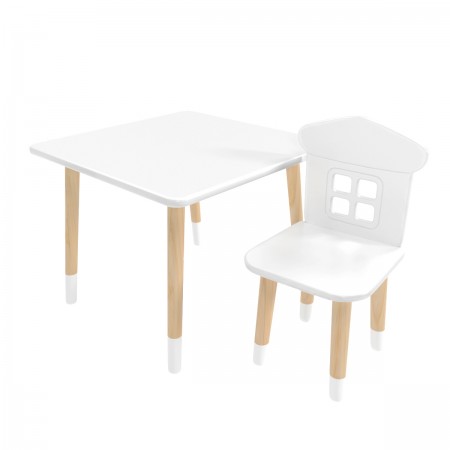 Детский комплект стол Квадратный и стул Домик белый, с носочками, Bambini Letto