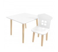 Детский комплект стол Квадратный и стул Домик белый