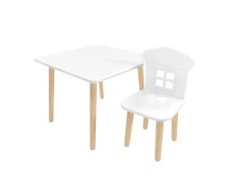 Детский комплект стол Квадратный и стул Домик белый