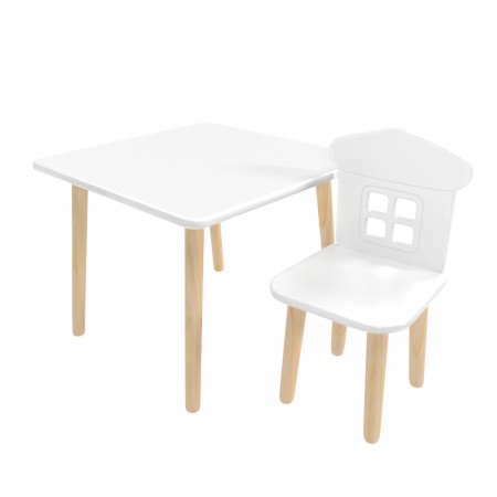 Детский комплект стол Квадратный и стул Домик белый, Bambini Letto