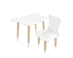 Детский комплект стол и стул Мишка белый, с носочками
