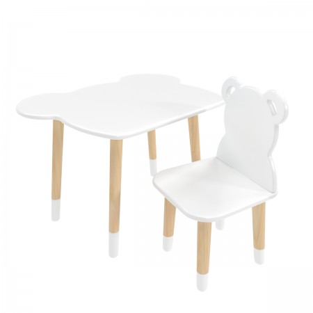 Детский комплект стол и стул Мишка белый, с носочками, Bambini Letto