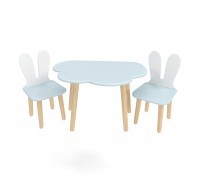 Детский комплект стол Облако и 2 стула Уши зайца голубой