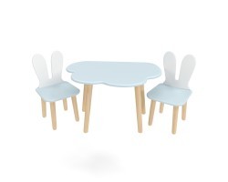 Детский комплект стол Облако и 2 стула Уши зайца голубой