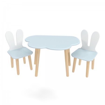 Детский комплект стол Облако и 2 стула Уши зайца голубой, Bambini Letto