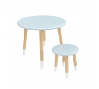 Детский комплект стол и табурет Круглый голубой, с носочками