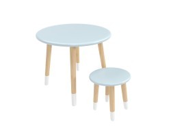 Детский комплект стол и табурет Круглый голубой, с носочками