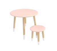 Детский комплект стол и табурет Круглый розовый, с носочками