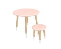 Детский комплект стол и табурет Круглый розовый, с носочками