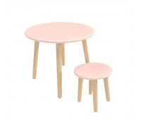 Детский комплект стол и табурет Круглый розовый