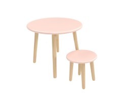 Детский комплект стол и табурет Круглый розовый