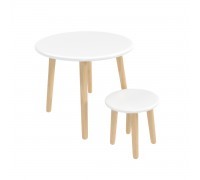 Детский комплект стол и табурет Круглый белый