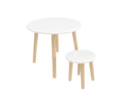 Детский комплект стол и табурет Круглый белый