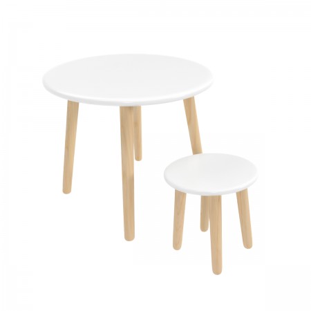 Детский комплект стол и табурет Круглый белый, Bambini Letto