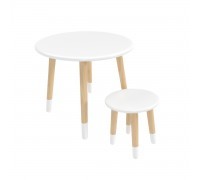 Детский комплект стол и табурет Круглый белый,  с носочками