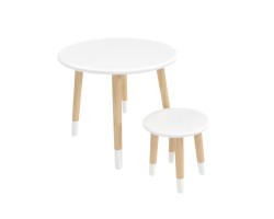 Детский комплект стол и табурет Круглый белый,  с носочками