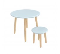 Детский комплект стол и табурет Круглый голубой