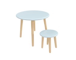 Детский комплект стол и табурет Круглый голубой