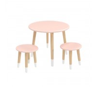 Детский комплект Круглый стол и 2 круглых табурета розовый, с носочками