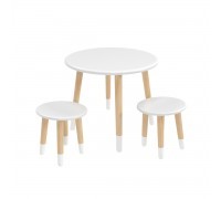 Детский комплект Круглый стол и 2 круглых табурета белый, с носочками