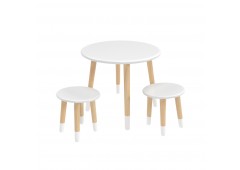 Детский комплект Круглый стол и 2 круглых табурета белый, с носочками