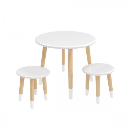 Детский комплект "Круглый" стол и 2 круглых табурета белый, с носочками, Bambini Letto