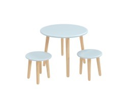 Детский комплект Круглый стол и 2 круглых табурета голубой