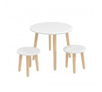 Детский комплект Круглый стол и 2 круглых табурета белый