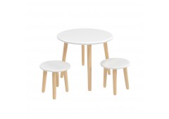 Детский комплект Круглый стол и 2 круглых табурета белый