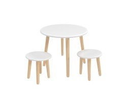 Детский комплект Круглый стол и 2 круглых табурета белый