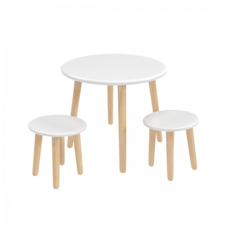 Детский комплект "Круглый" стол и 2 круглых табурета белый, Bambini Letto