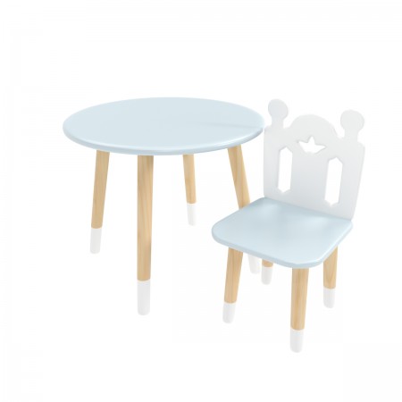 Детский комплект стол Круглый и стул Принц Артур голубой, с носочками, Bambini Letto