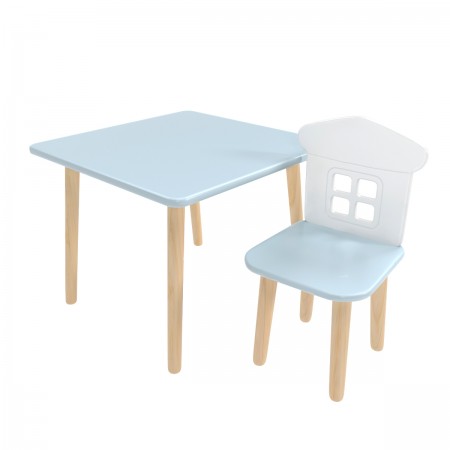 Детский комплект стол Квадратный и стул Домик голубой, Bambini Letto