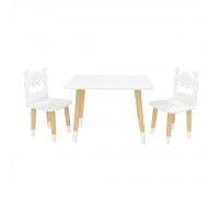 Детский комплект Прямоугольный стол и 2 стула Бэтмен белый, с носочками