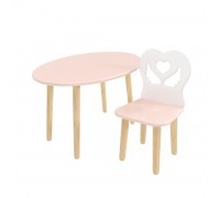 Детский комплект стол Овальный и стул Крылья с сердцем розовый