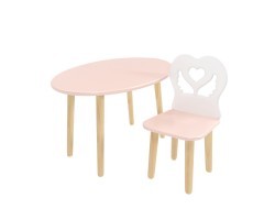 Детский комплект стол Овальный и стул Крылья с сердцем розовый