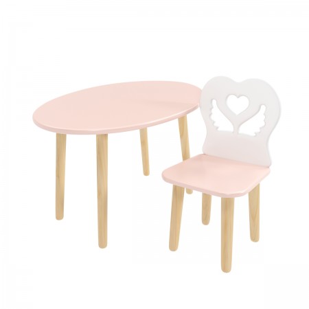 Детский комплект стол Овальный и стул Крылья с сердцем розовый, Bambini Letto