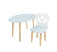 Детский комплект стол Овальный и стул Крылья с сердцем голубой